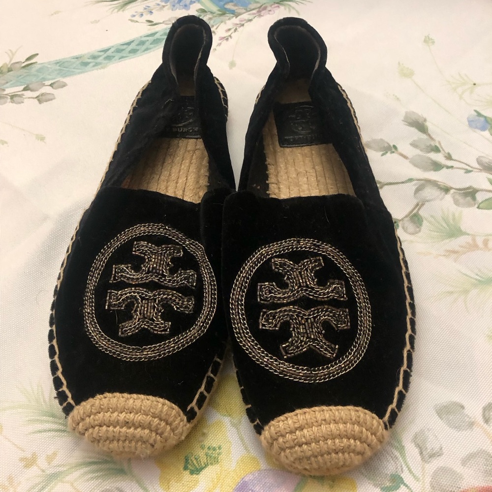 Tory Burch Black velvet espadrilles With embellishment